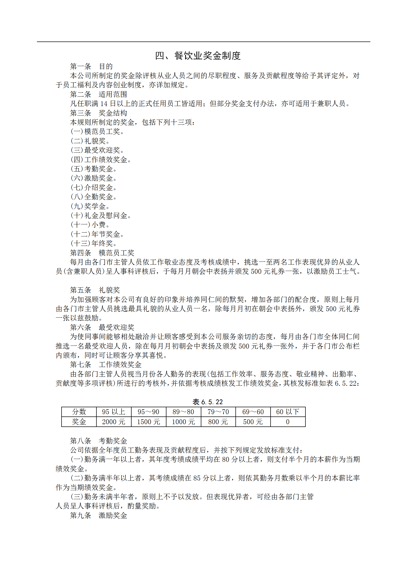 某餐飲企業(yè)獎(jiǎng)金發(fā)布管理制度